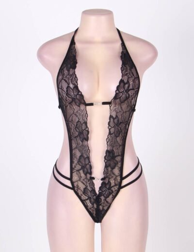 Crotchless Lace Teddy With Rhinestone - Image 4