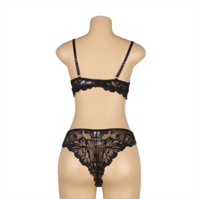 Black Floral Lace Adjustable Strap Underwire Bra Set - Image 5