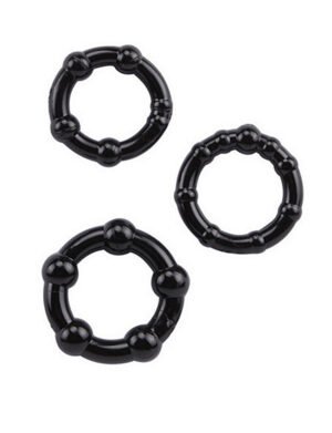 Black 3 Penis Rings Set Beaded Cock Ring To Delay Ejaculation