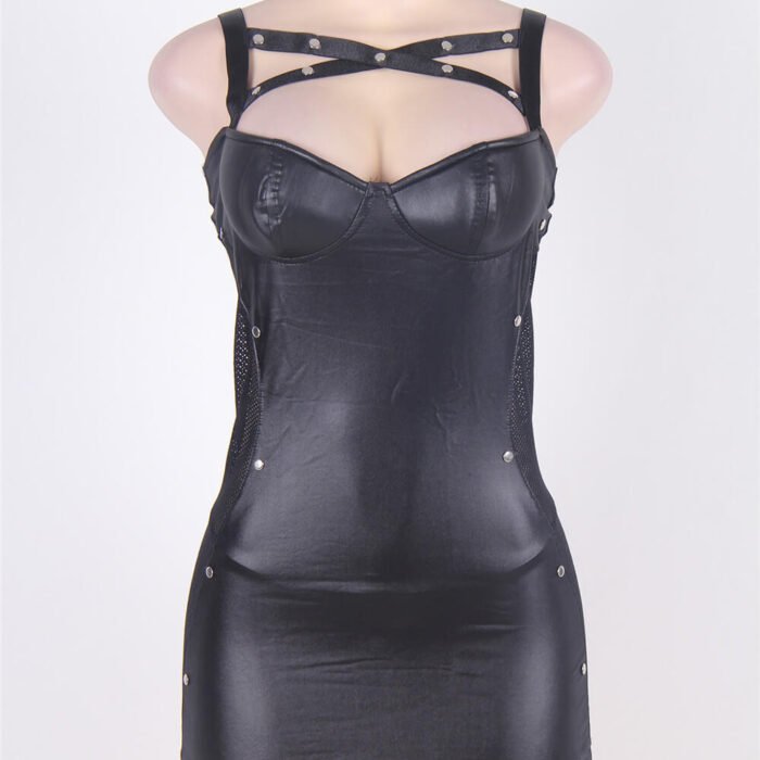 R7859 (7) 101% Original Lowest Price Free Shipping Black Faux Leather Bodycon Dress