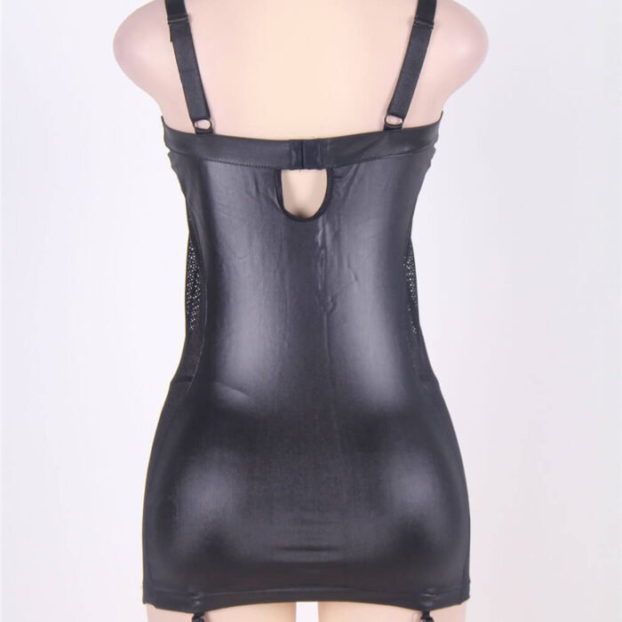 R7859P (4) 101% Original Lowest Price Free Shipping Black Faux Leather Bodycon Dress