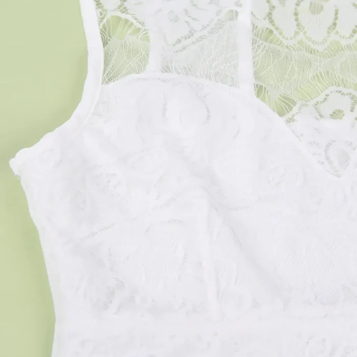 R80472-2-3 White Sexy Swim Cloth Lace Sleeveless Open Crotch Bodysuit