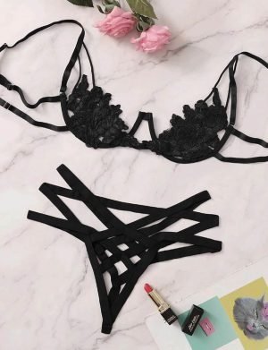 Black Strappy Lace Lingerie Set