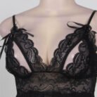 Black Lace Babydoll Lingerie with Sheer Mesh and Floral Lace Detail