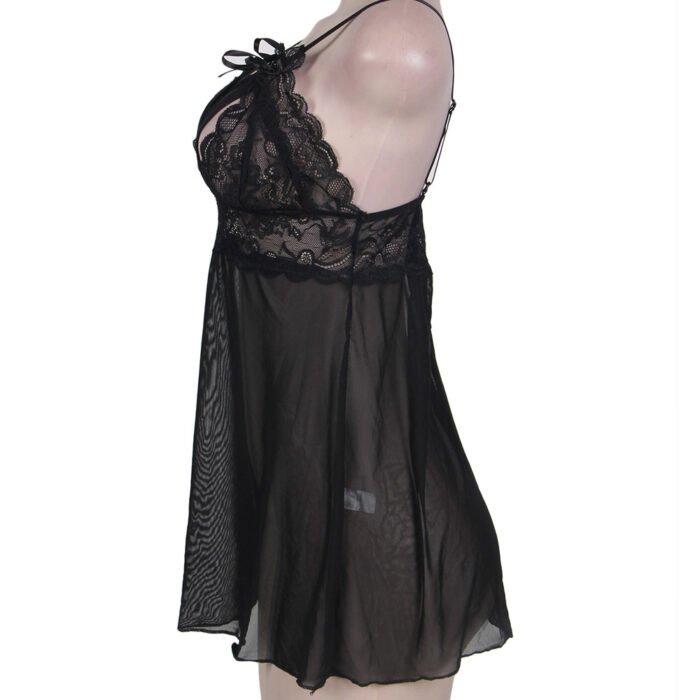 Black Lace Babydoll Lingerie with Sheer Mesh and Floral Lace Detail