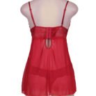 Red Lace Babydoll Lingerie with Sheer Mesh and Floral Lace Detail