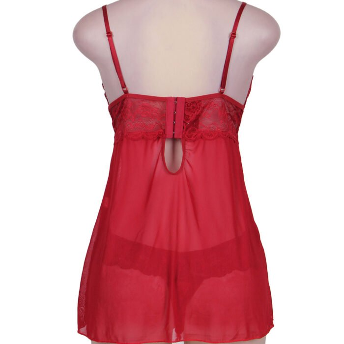 Red Lace Babydoll Lingerie with Sheer Mesh and Floral Lace Detail