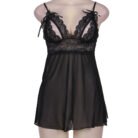 Black Lace Babydoll Lingerie with Sheer Mesh and Floral Lace Detail