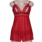 Red Lace Babydoll Lingerie with Sheer Mesh and Floral Lace Detail